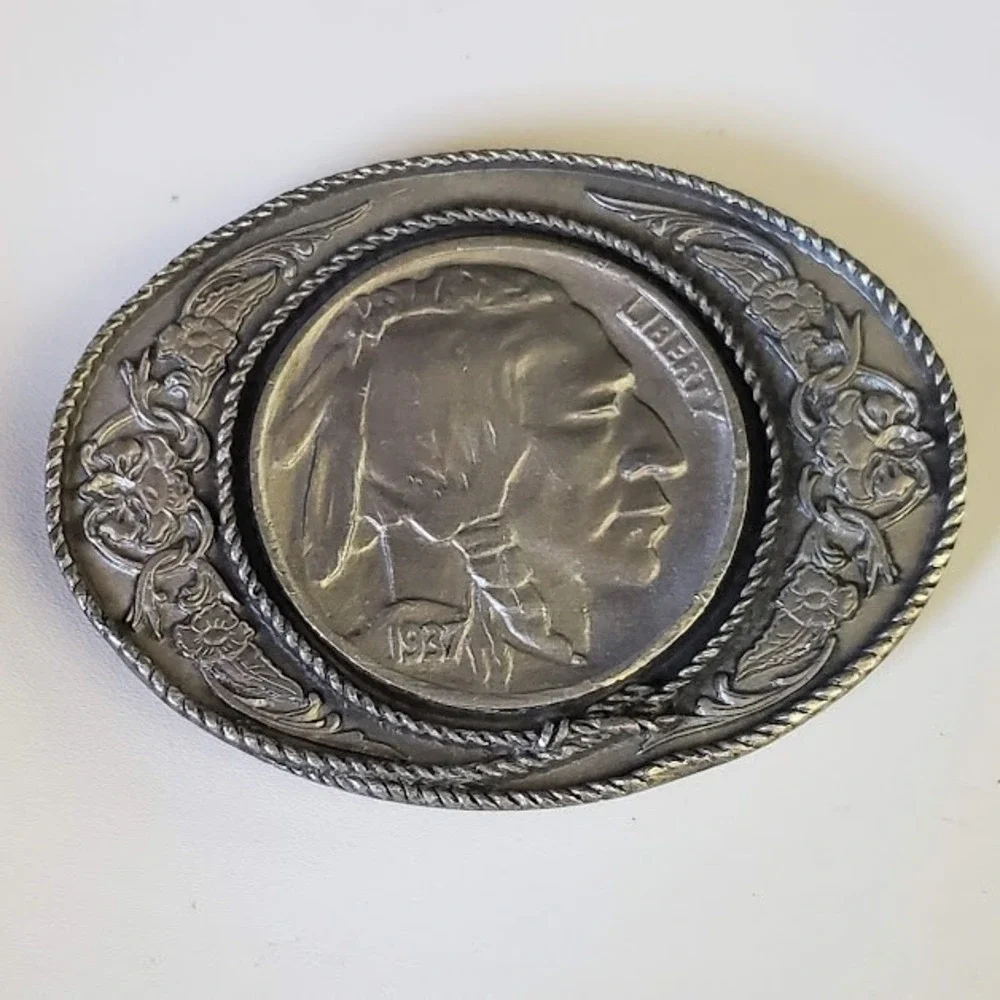 SISKIYOU Vintage 1981 Buffalo Nickel Design Belt Buckle 1937 Indian Head Western